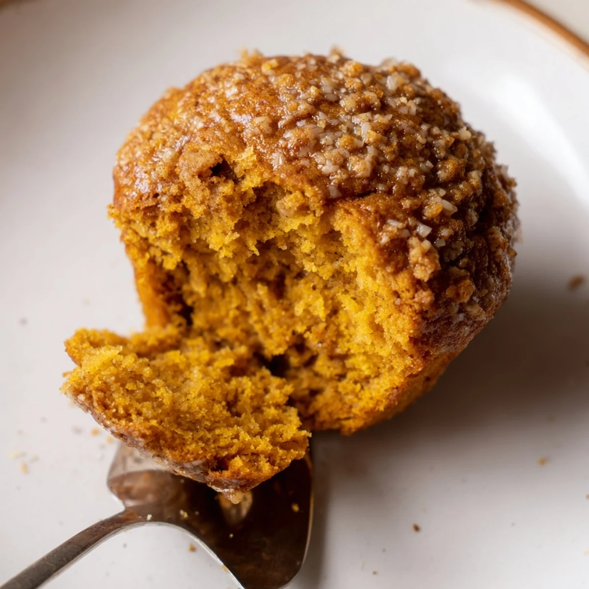Moist pumpkin spice latte muffins topped with cinnamon sugar, perfect for autumn mornings.