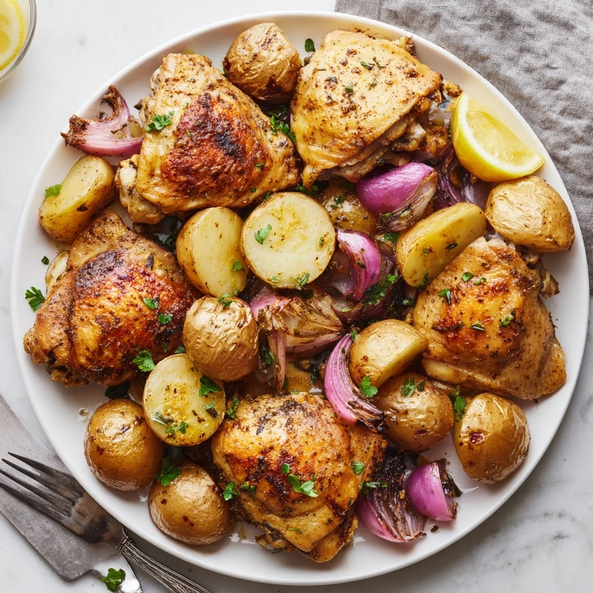 Juicy One-Pan Lemon Herb Chicken and Potatoes, vibrant and beautifully roasted together.  