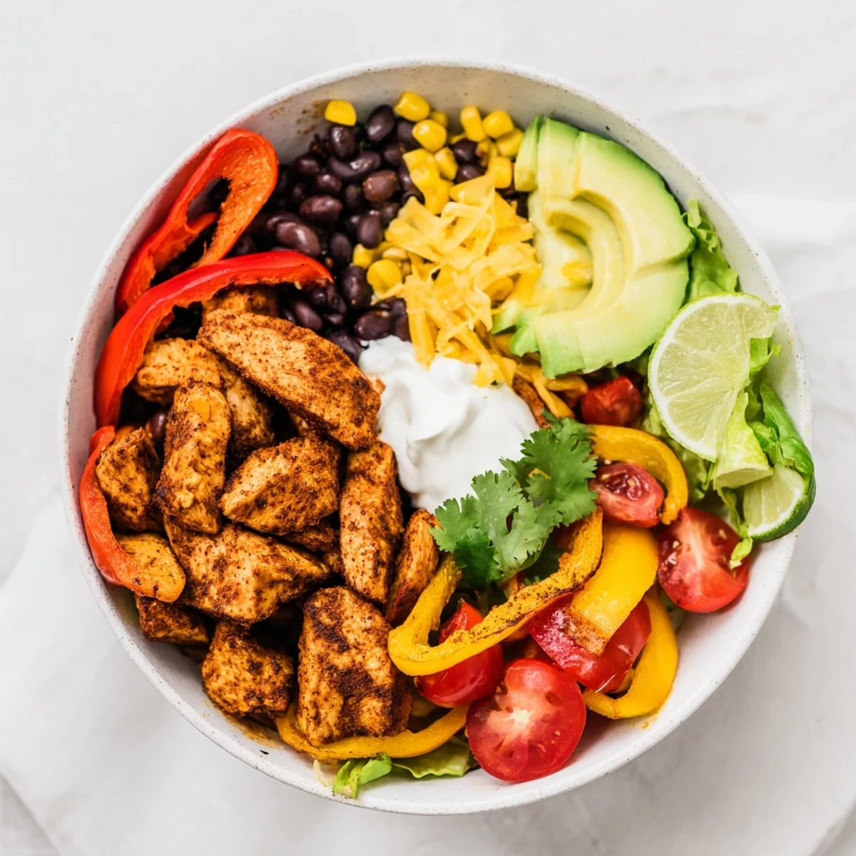 Enjoy a satisfying image of delicious Sheet Pan Chicken Burrito Bowls with tender chicken and vibrant vegetables.