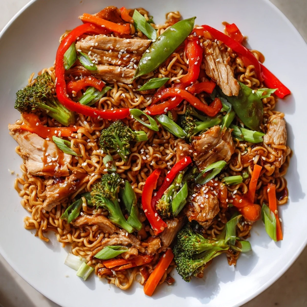 Sheet-Pan Crispy Ramen with chicken and vegetables, a beautiful, golden, and flavorful one-pan meal.