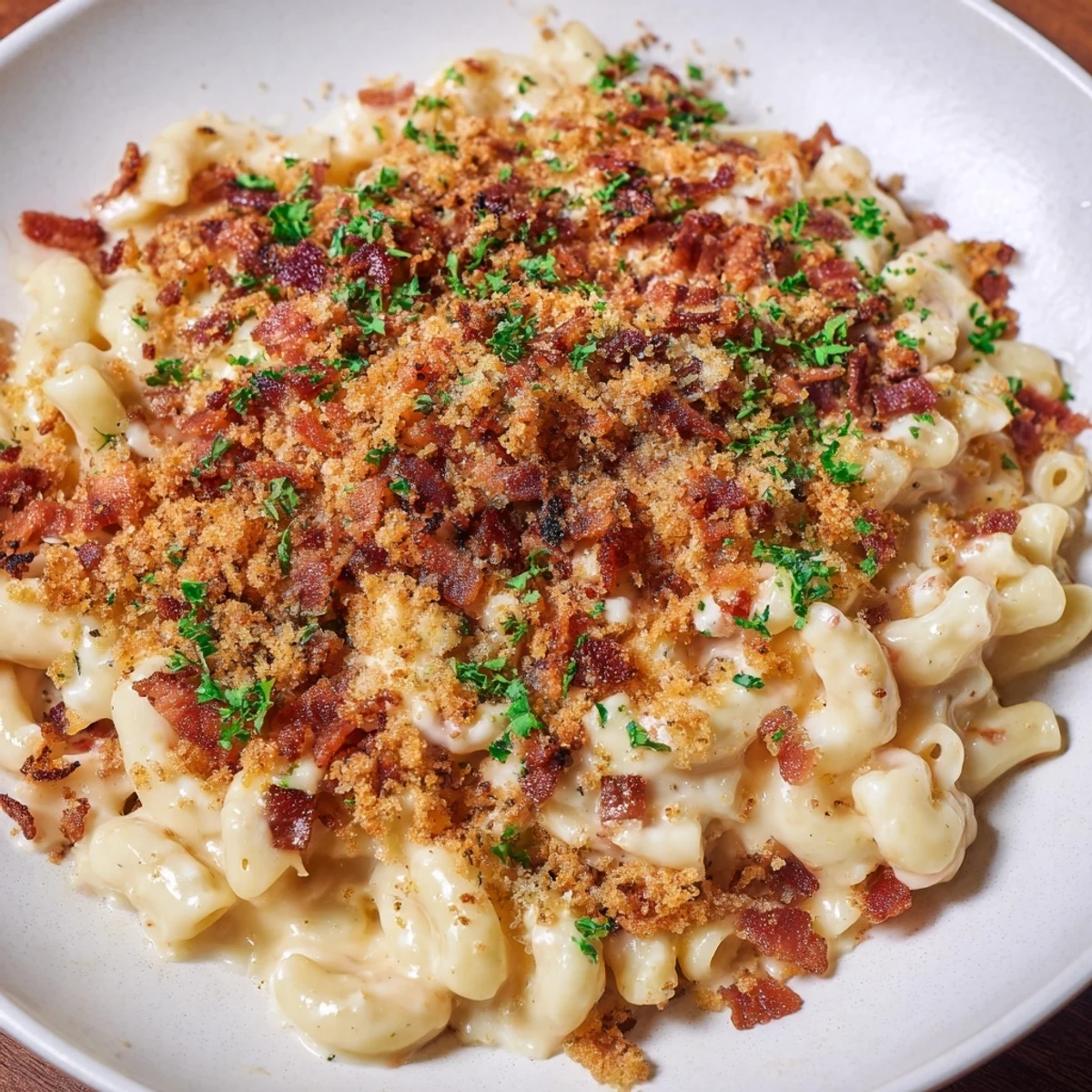 A delicious, cheesy Sheet Pan Mac and Cheese with crispy bacon baked on a sheet pan for easy serving.
