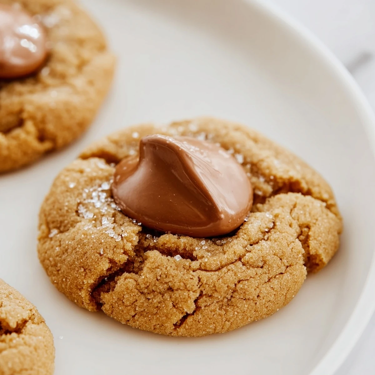 Freshly baked 3-Ingredient Peanut Butter Blossoms with a soft, chewy texture and a delicious chocolate center.