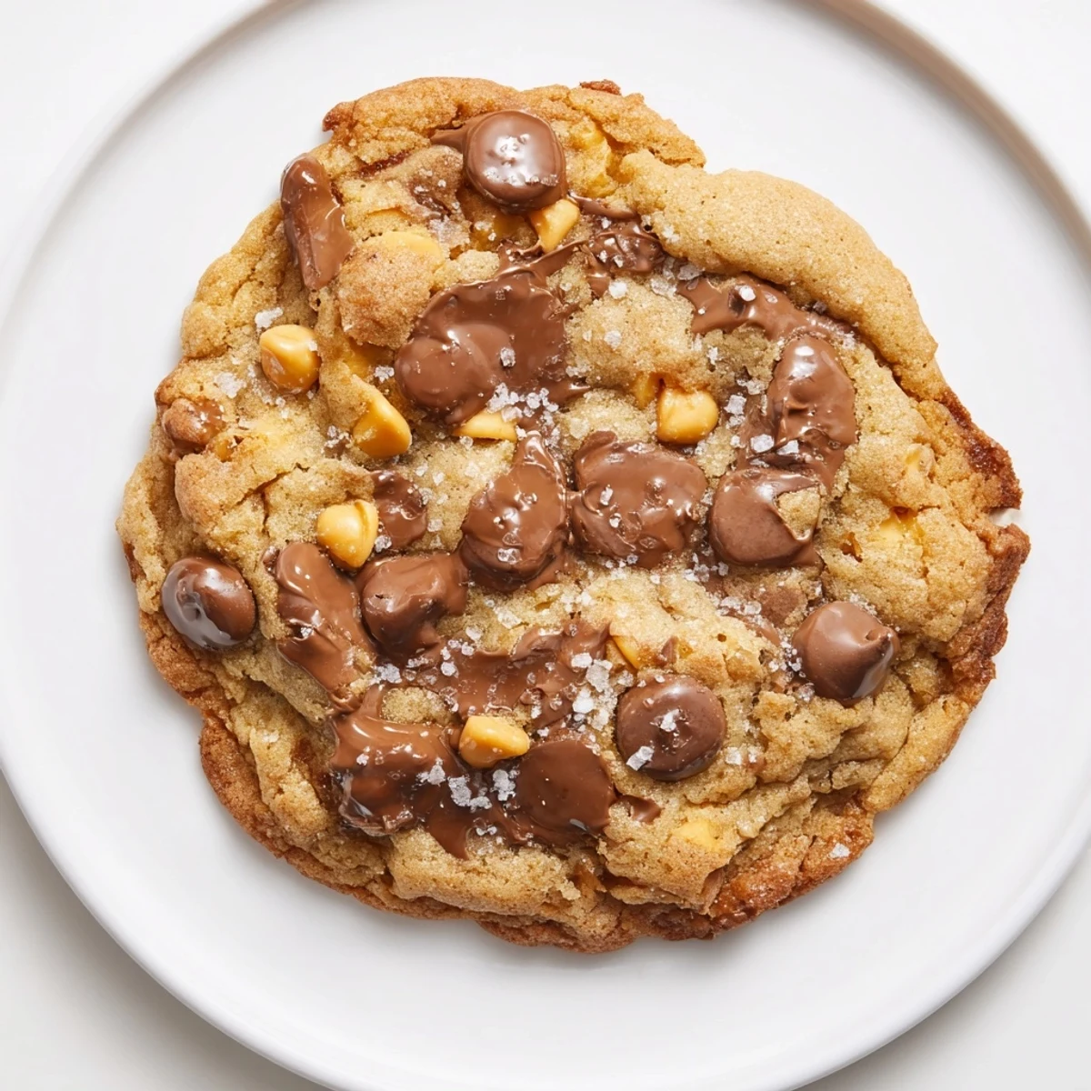 Golden-edged Best Ever Butterscotch Chocolate Chip Cookies with sea salt, a perfect sweet and salty treat.