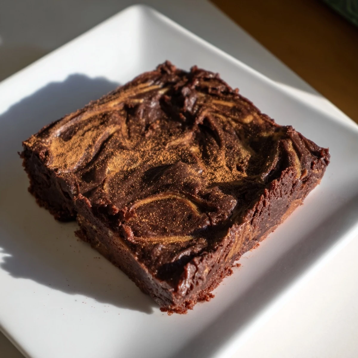 Fudgy Pumpkin Workout Brownies, square-cut and ready to eat, a healthy post-gym treat.
