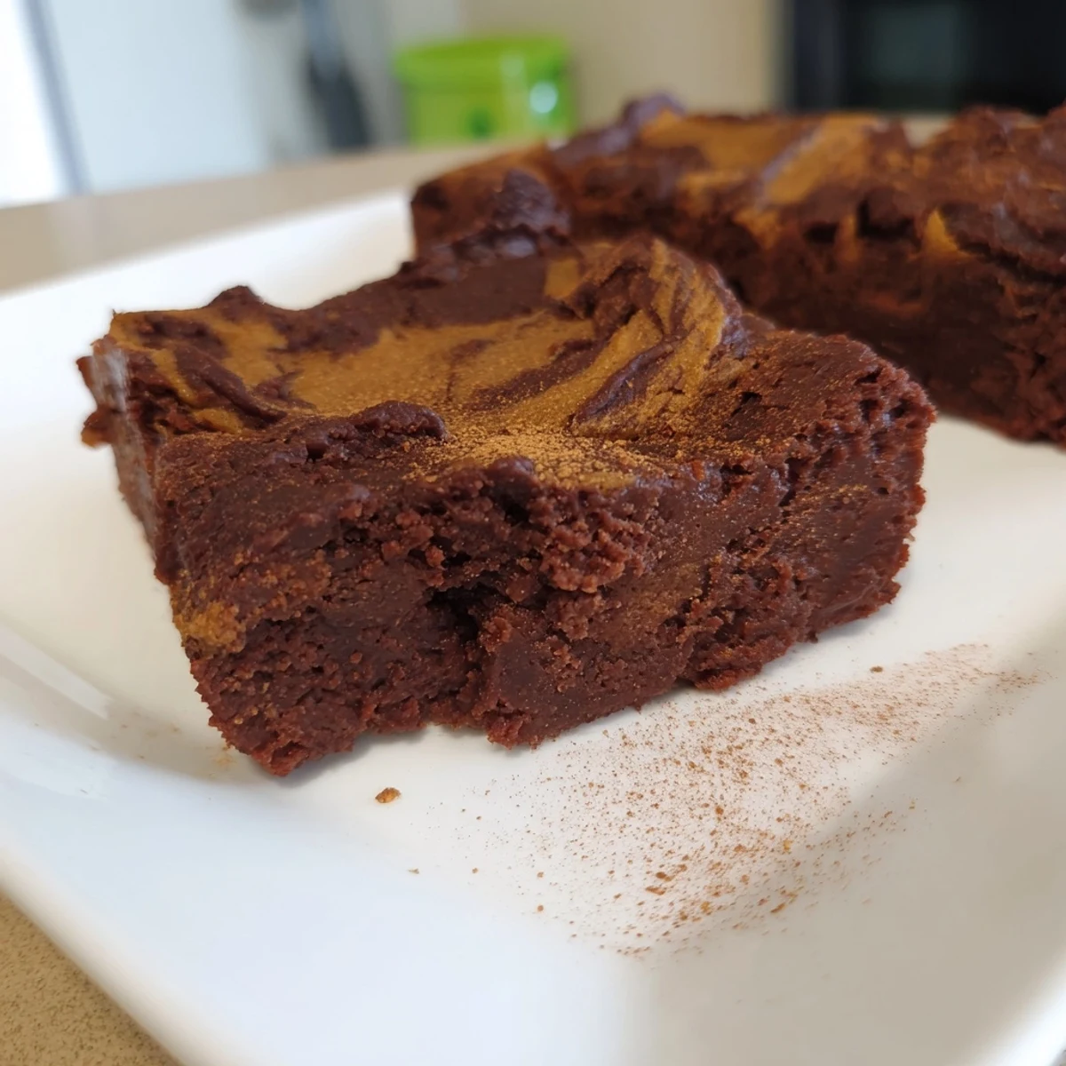 Warm and inviting, a plate of homemade Pumpkin Workout Brownies, perfect for a cozy afternoon snack.