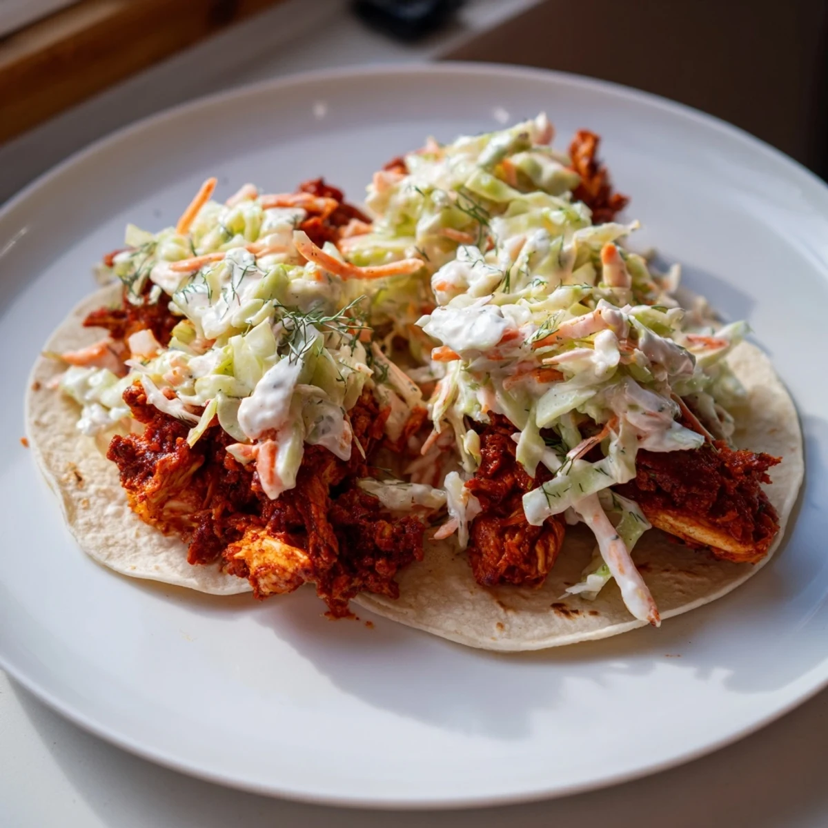Golden-brown Buffalo Chicken Smash Burger Tacos, bursting with flavor, ready for a satisfying bite.
