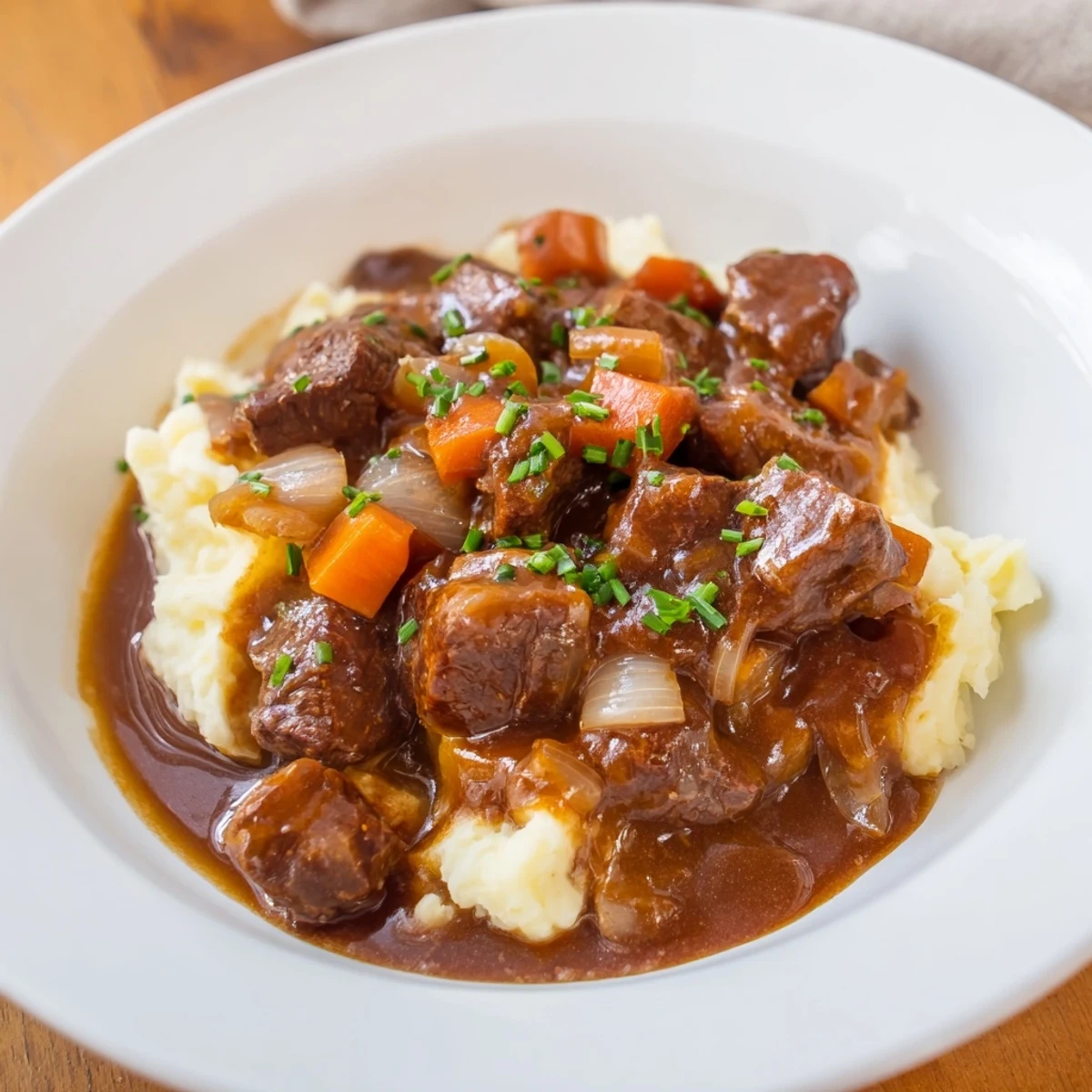 Fork-tender Fall Apple Cider Stew Mash presented, showcasing the richness with a rustic appeal in a warm light.
