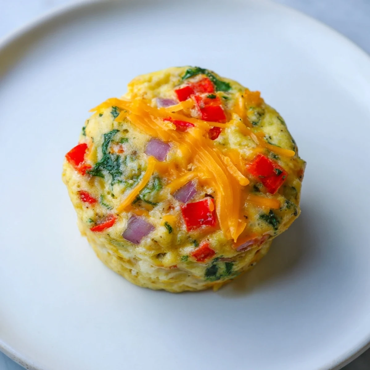 These savory Easy Christmas Morning Egg Muffins boast vibrant vegetables and melted cheddar, ready to eat.