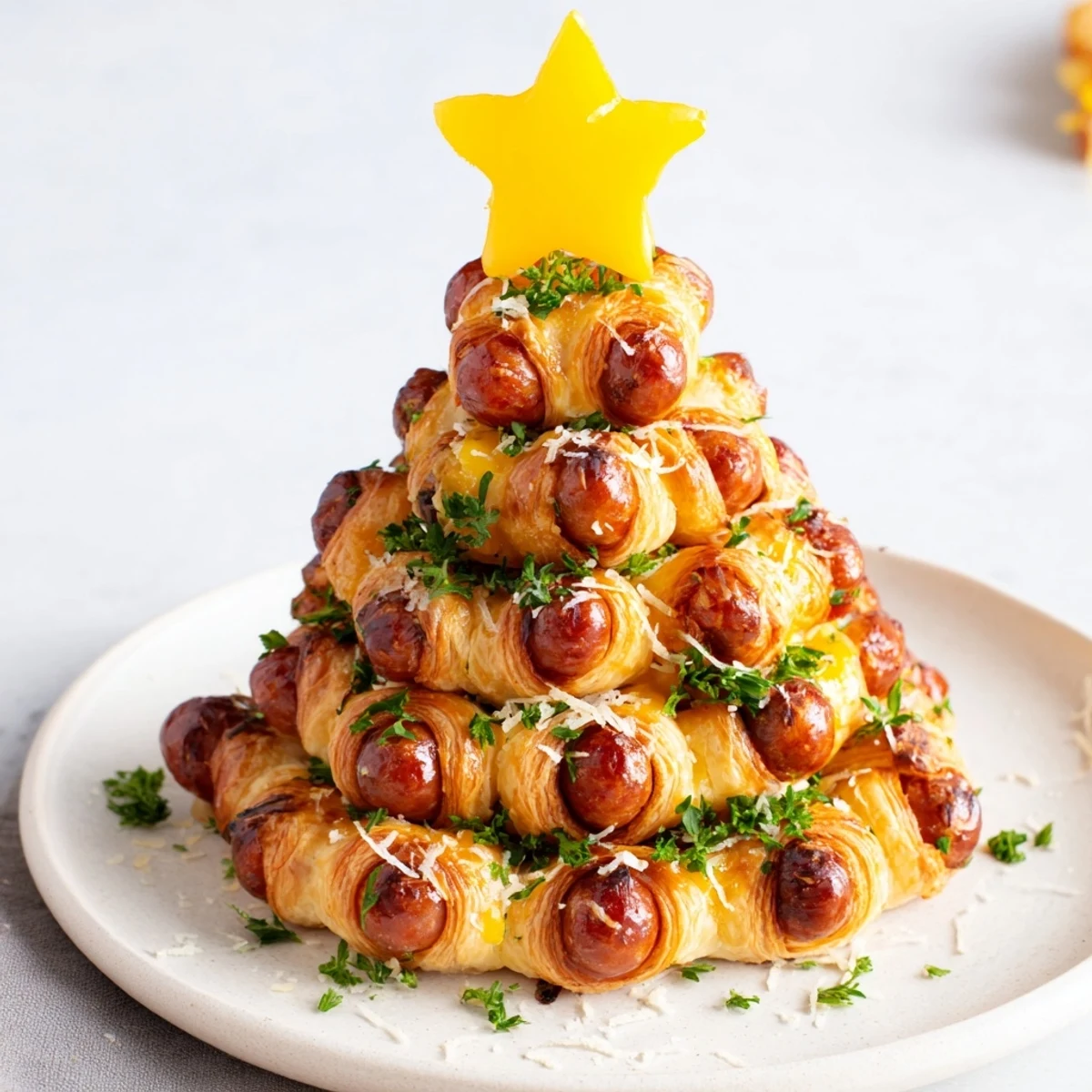 Crispy, savory Express Pigs in Blanket Christmas Tree, with perfectly baked puff pastry and a festive presentation.