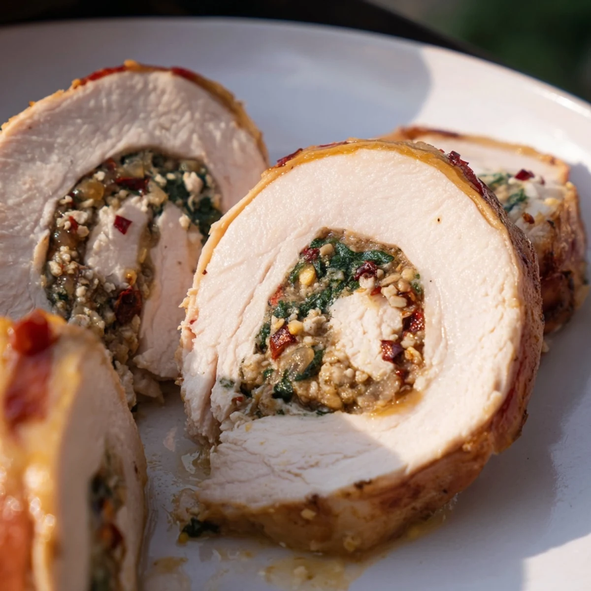 Golden-brown Marry Me Chicken and Stuffing Roulades, tender inside, smothered in a creamy, flavorful sauce.