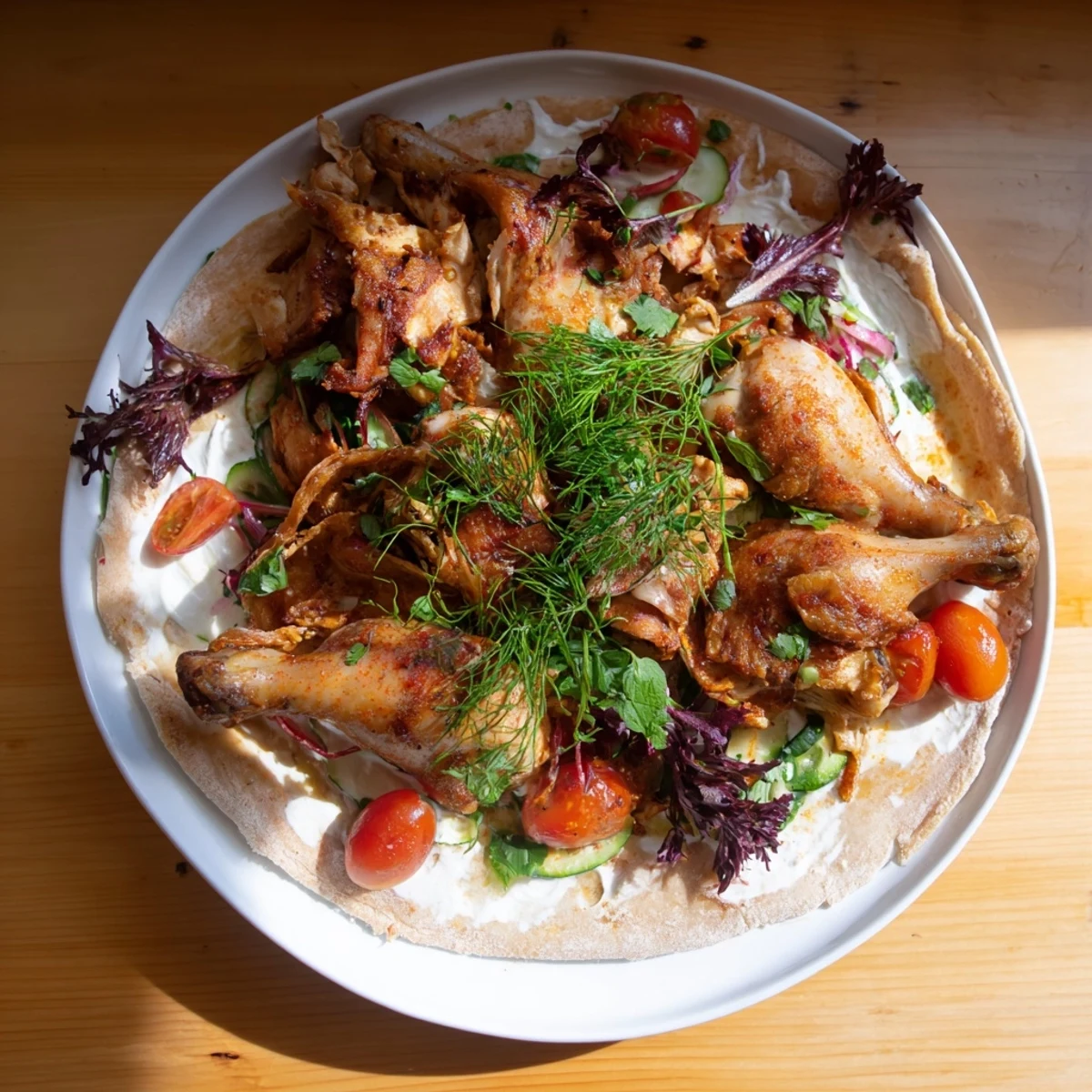 Imagine a delicious Greek Yogurt Chicken Shawarma Christmas Wrap with a holiday medley of ingredients, perfect for a festive feast!