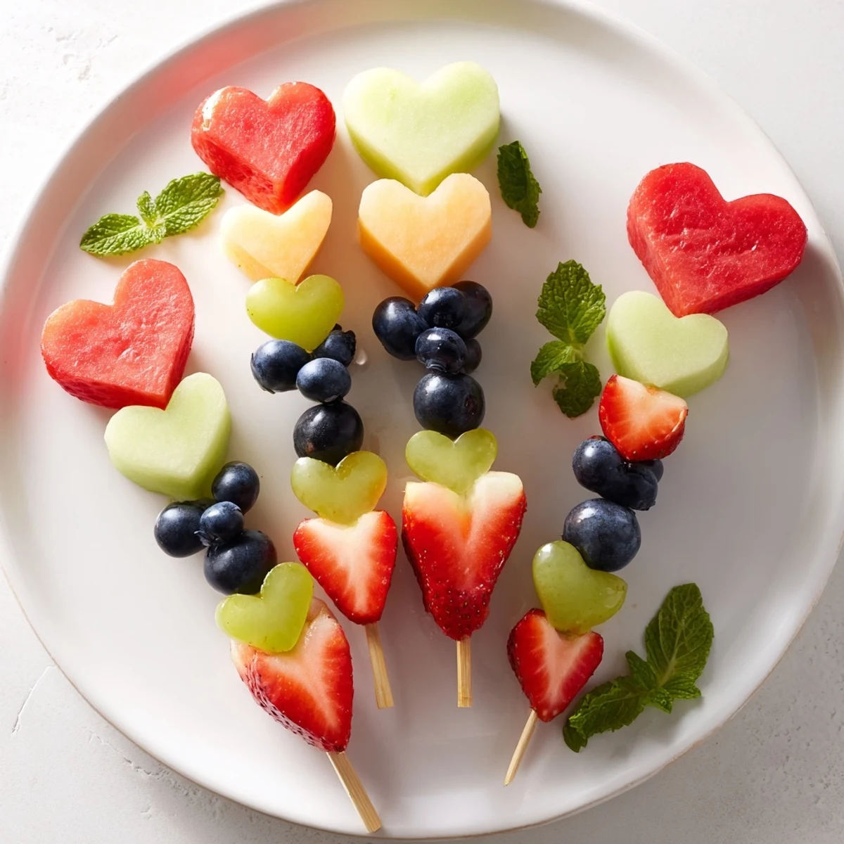 These beautiful Berry Good Heart Fruit Skewers showcase ripe berries and melon on convenient skewers.
