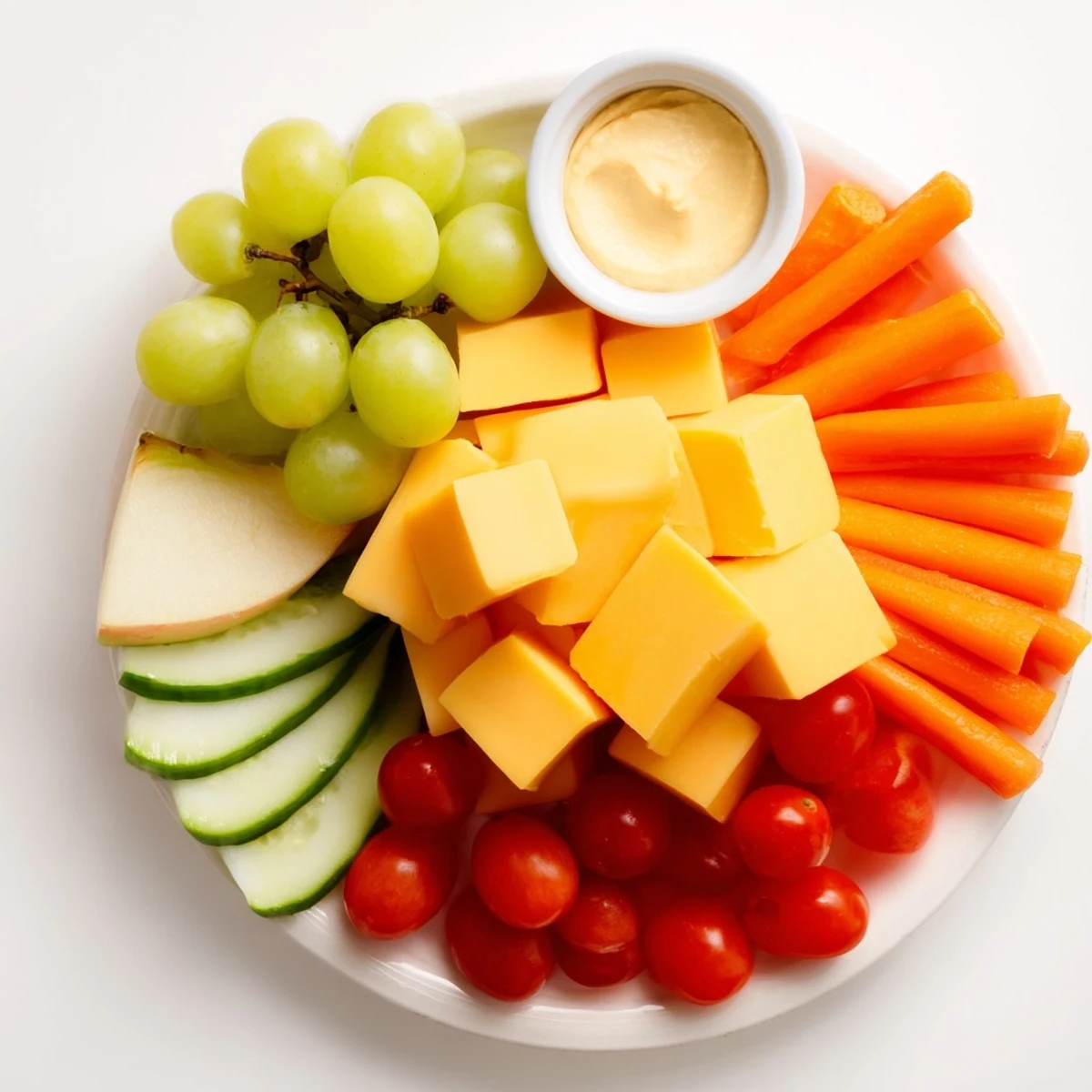 Delectable road trip snack platter overflowing with fresh veggies, nuts, crackers, and sweet chocolate squares.
