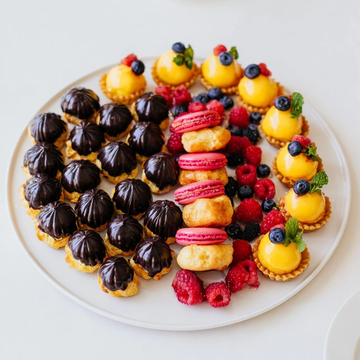 A delectable photo of the colorful Montgolfière dessert platter featuring multiple French treats.
