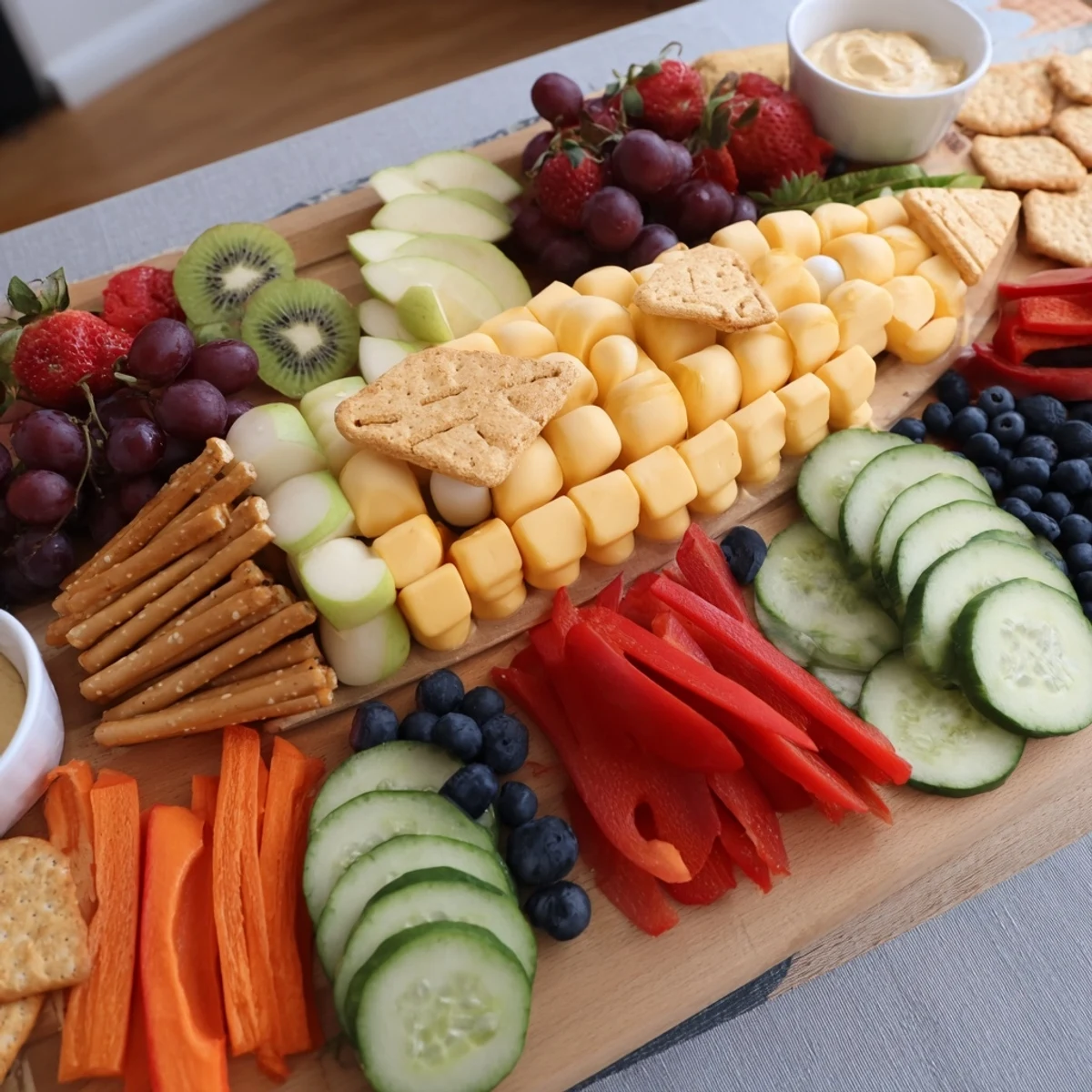 A vibrant view of a creatively designed Spaceship Launch Snack Board, perfect for a fun party spread.