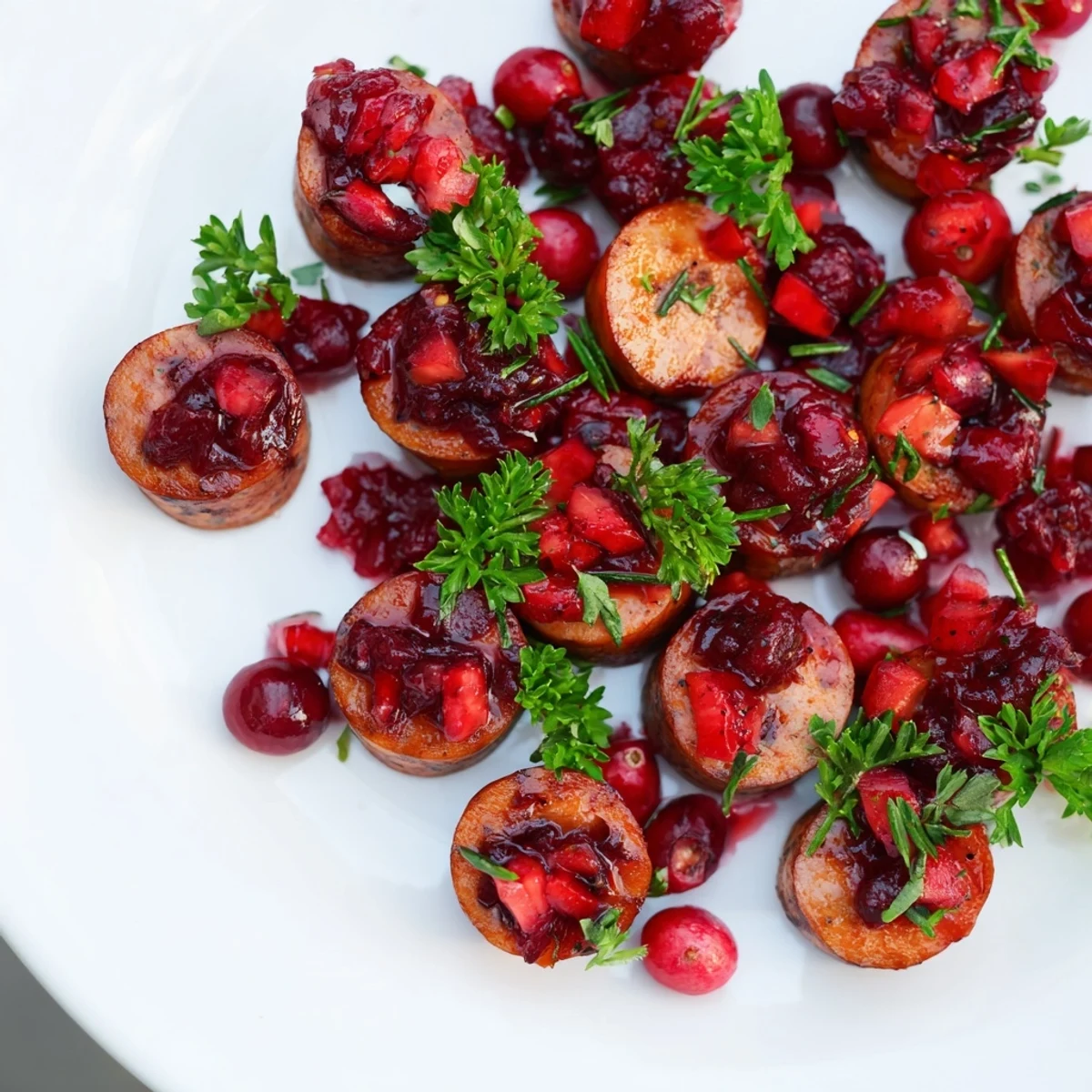Warm and inviting Festive Holly Berry Sausage Bites, perfect appetizer for your holiday gatherings.
