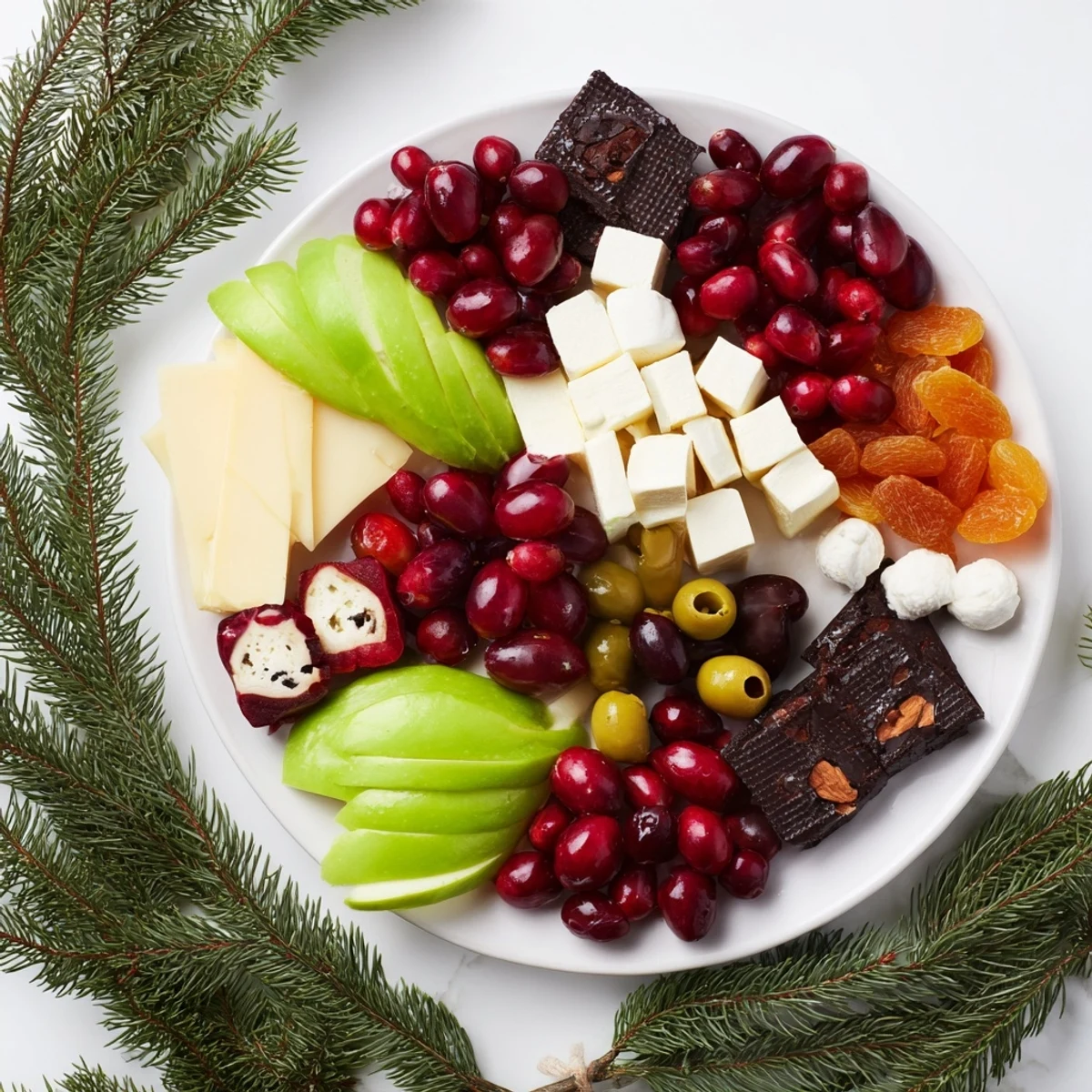The edible presentation shows the Cranberry Joy Tree Board with rosemary, cheeses, and crackers offering a delicious taste.