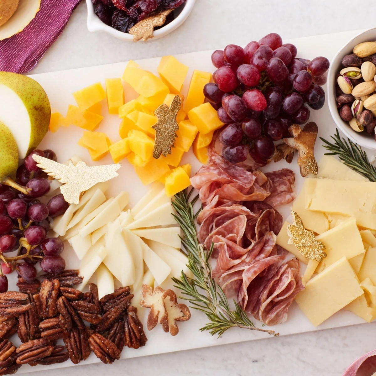 Festive Twelve Days of Christmas Snack Board overflowing with colorful cheeses, fruits, and treats for guests.