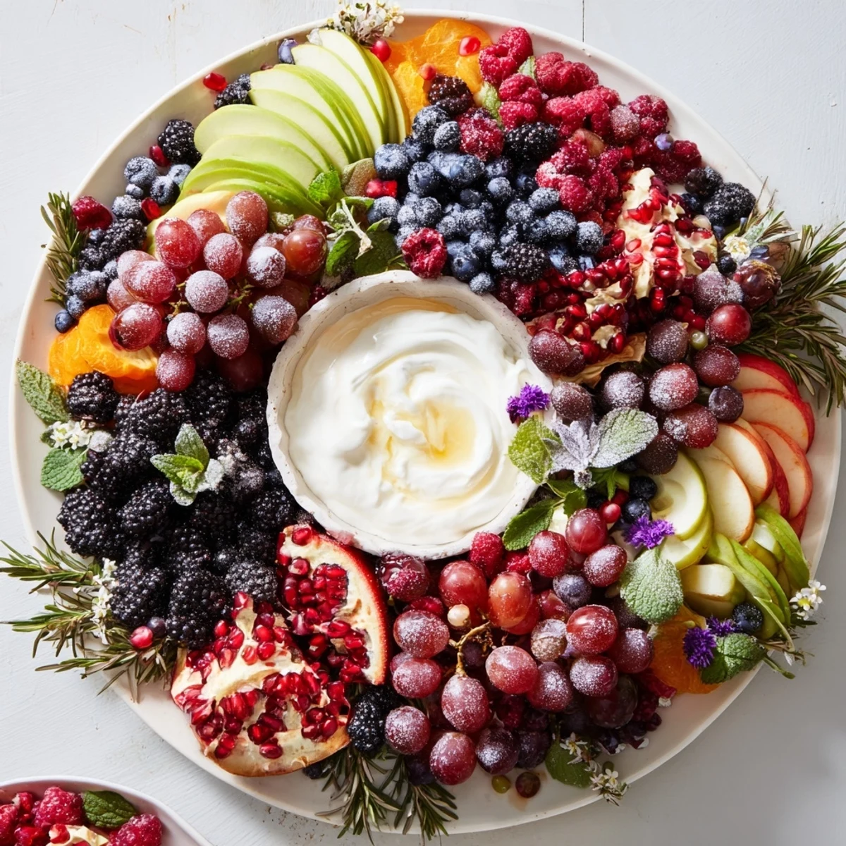 Vibrant Winter Berry Wreath Fruit Board displaying a colorful array of fresh berries and fruits.