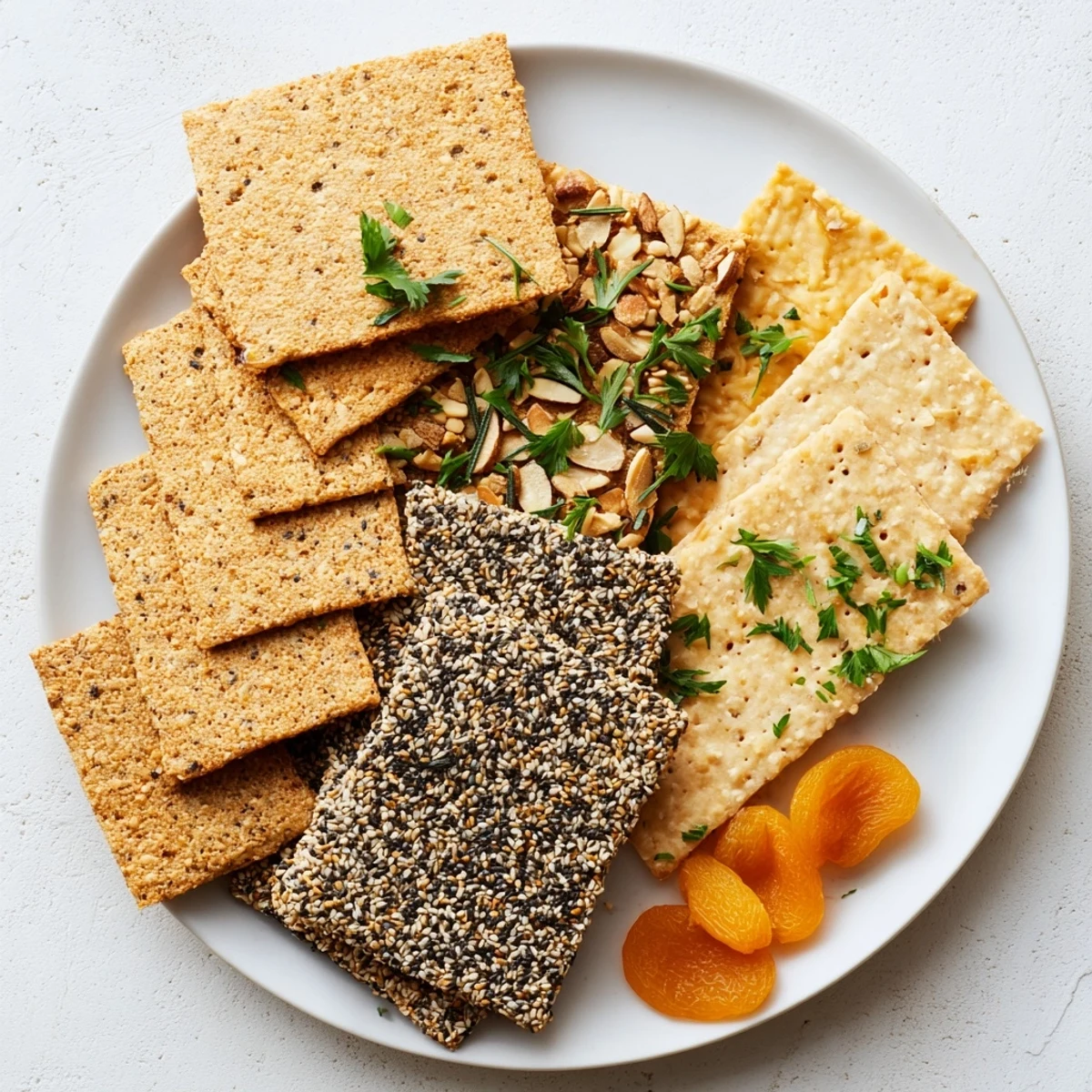 Gourmet Crackers fanned artfully showcase a variety of flavors, ready to pair for a delicious cheese board.