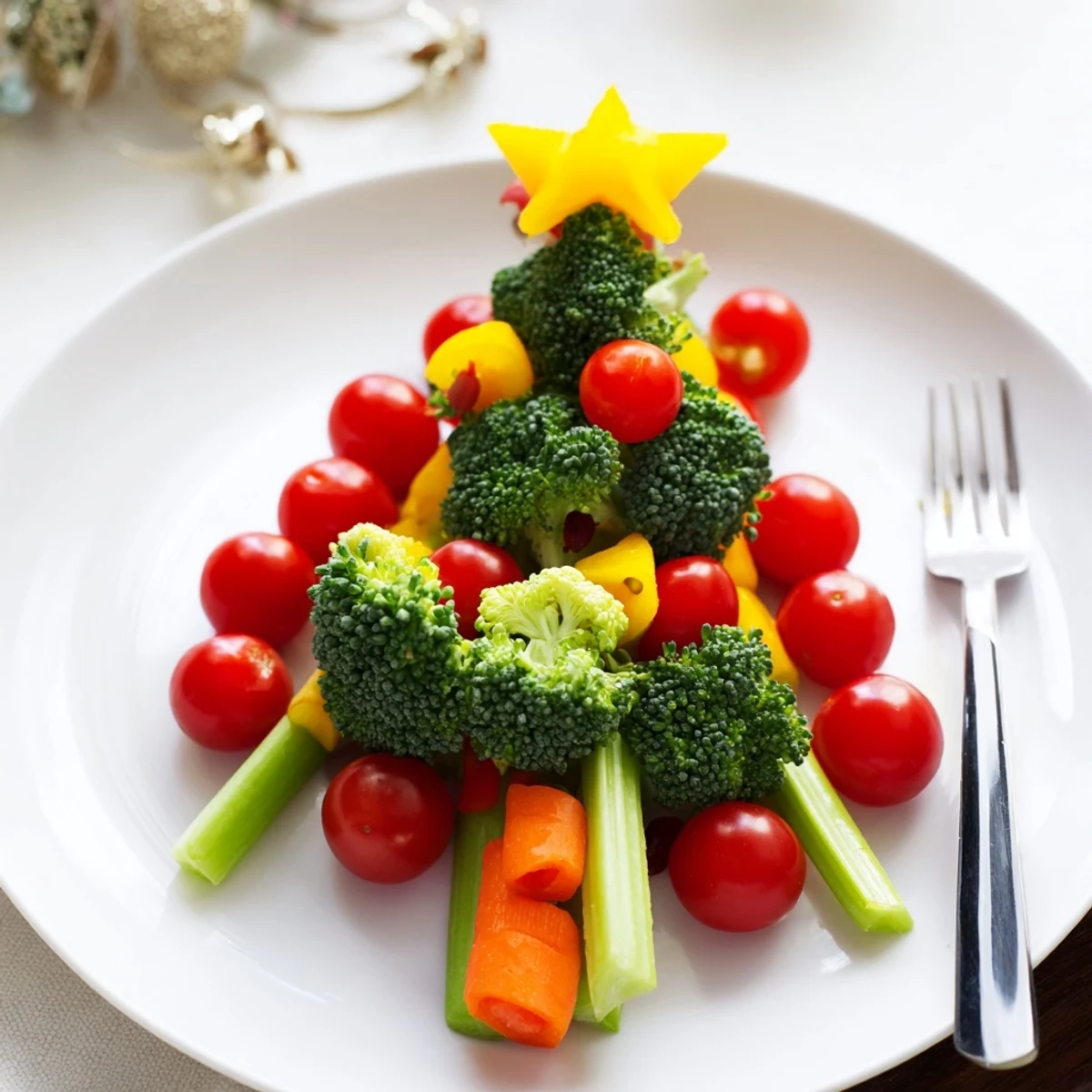 Festive Broccoli Tree with vibrant cherry tomatoes, a healthy and colorful appetizer perfect for kids.