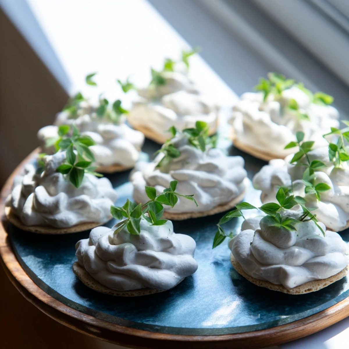 Dark blue slate holds the eye-catching Stormy Sea, a beautiful and tangy goat cheese appetizer.