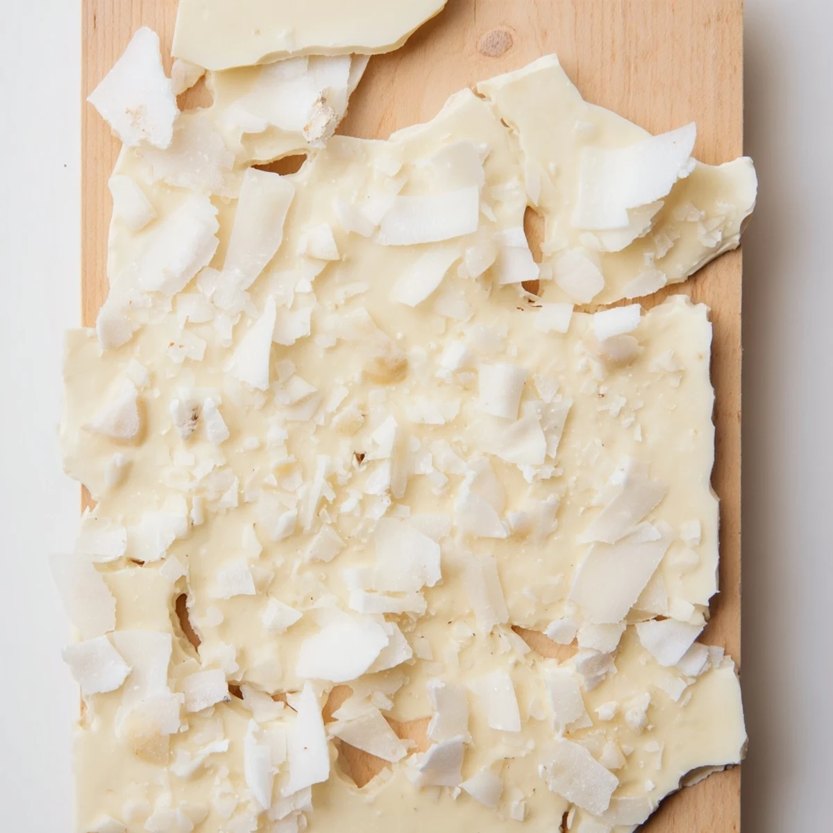 A close-up view of The Arctic Tundra: shards of parmesan atop shimmering white chocolate "ice" sheets.