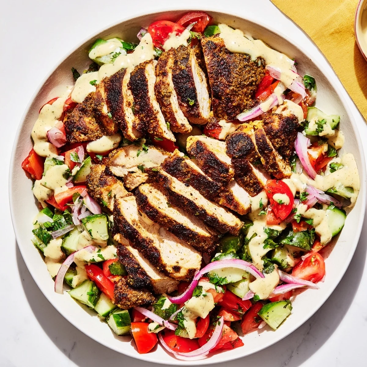 Imagine tender chicken shawarma nestled on a fresh salad, beautifully garnished and ready to serve.