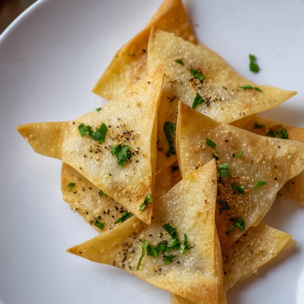 Enjoy the savory crunch of Crispy Garlic Lumpia Chips, a simple and satisfying appetizer, warm from the air fryer.