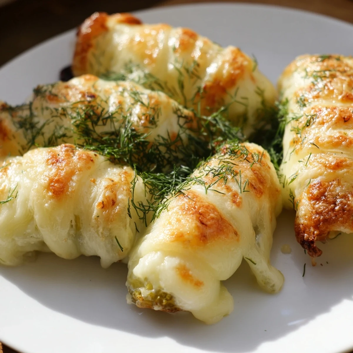 Golden, crispy Melted Cheese Pickle Rolls, a warm appetizer with bubbly melted cheese and pickles.