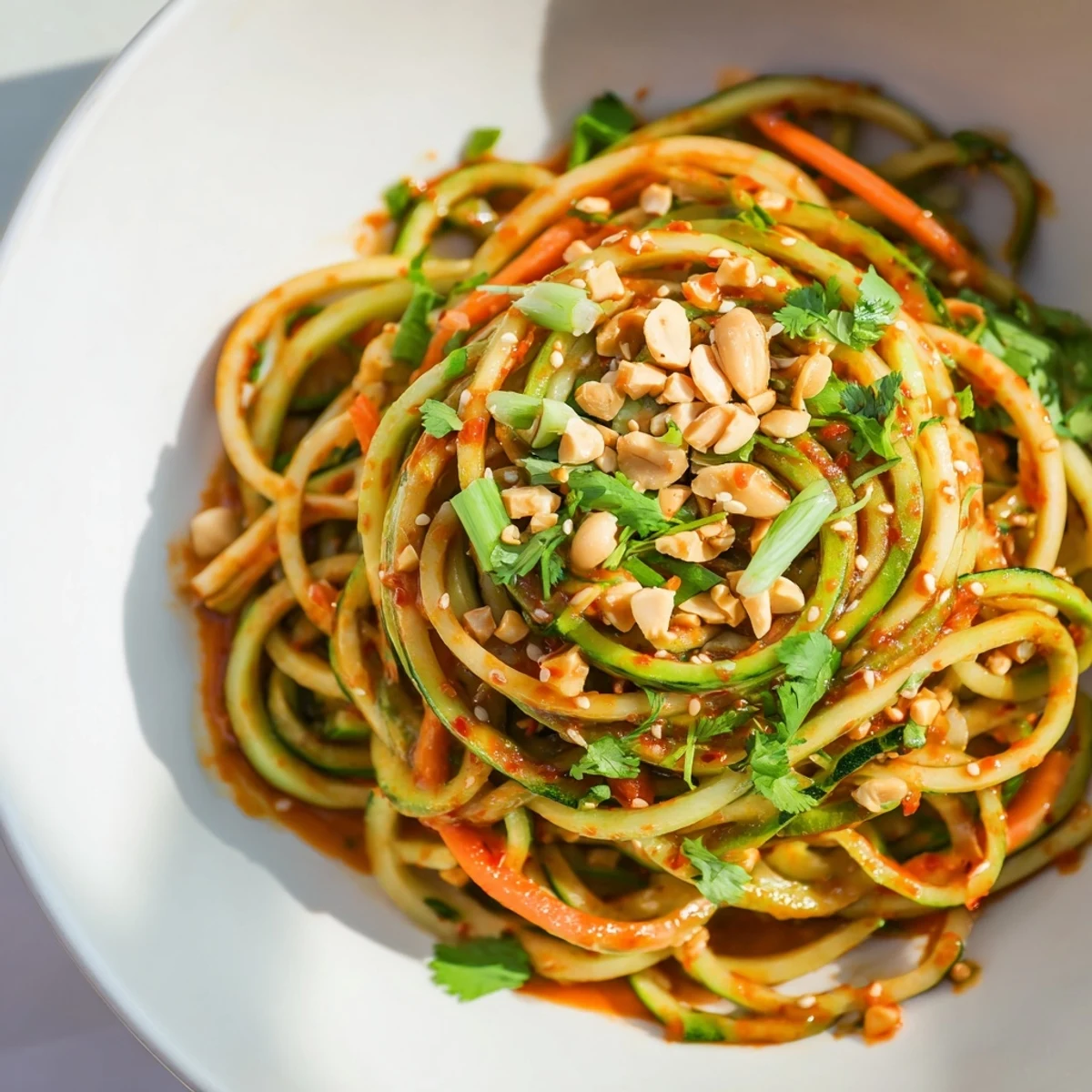 This refreshing spicy cucumber noodle bowl showcases glistening noodles and flavorful, colorful vegetable toppings.