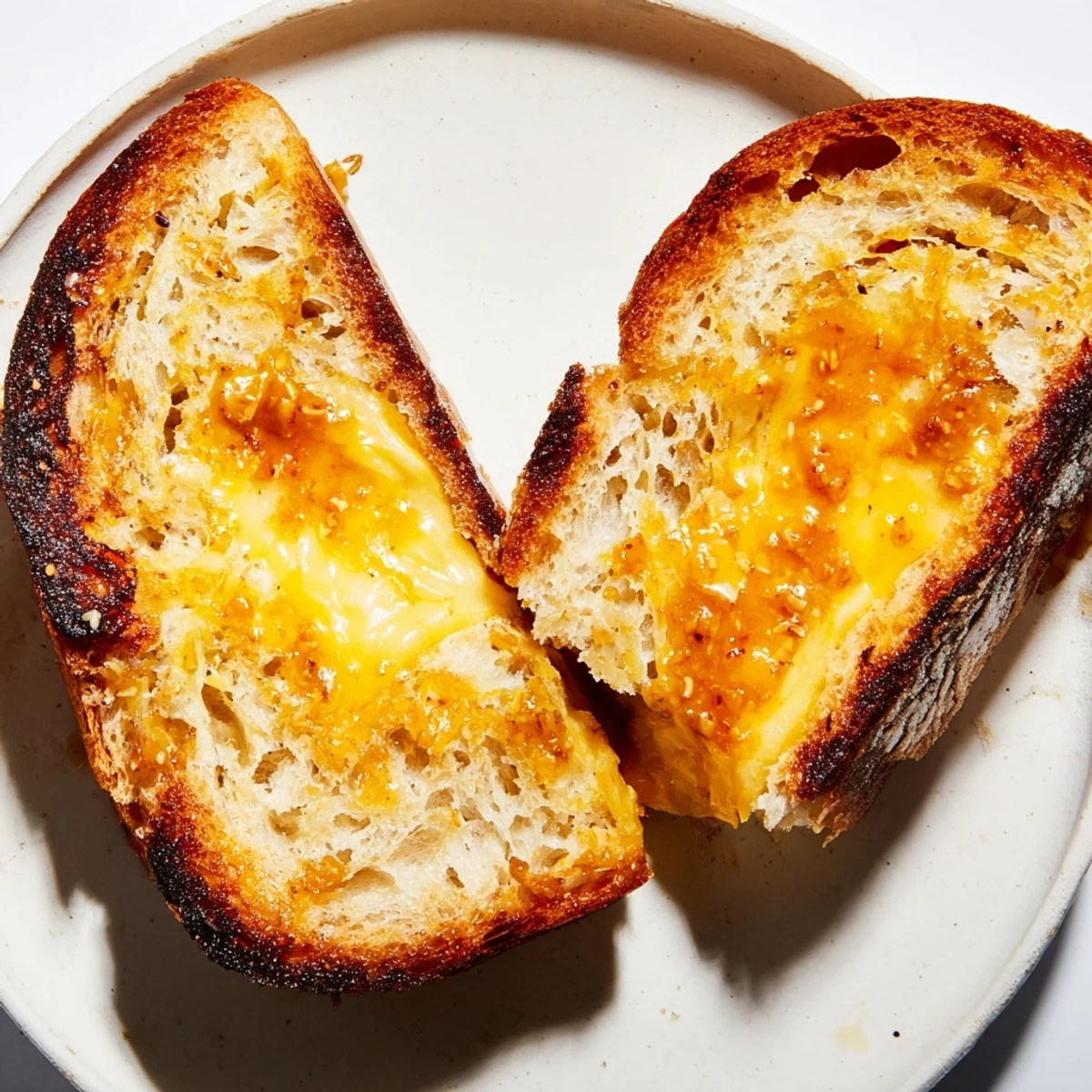 Golden, melty Honey Chipotle Butter Grilled Cheese: a spicy, sweet, cheesy, and satisfying sandwich on sourdough.