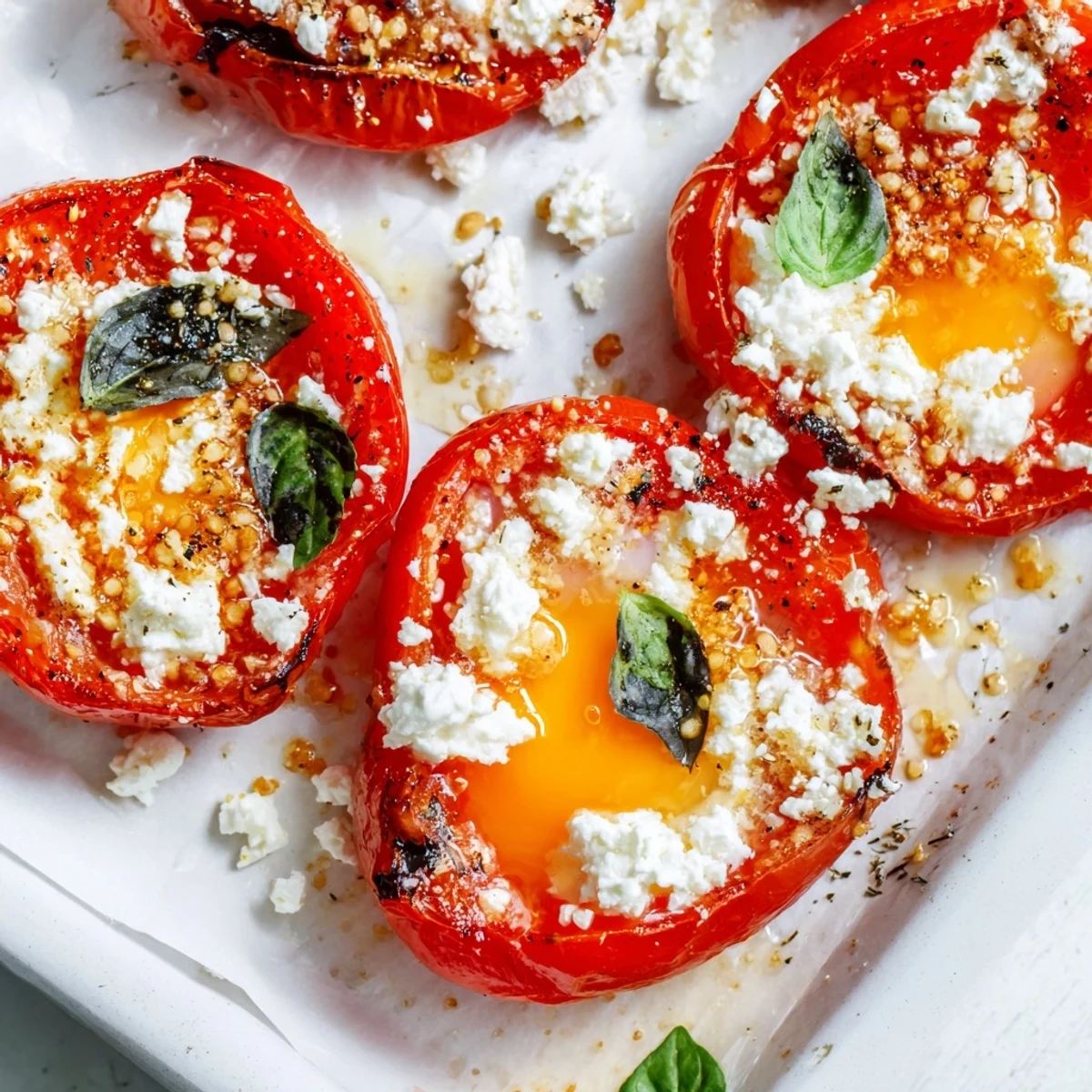 This sheet pan Tomato Feta Baked Eggs recipe features a vibrant Mediterranean breakfast, perfect for brunch enjoyment.