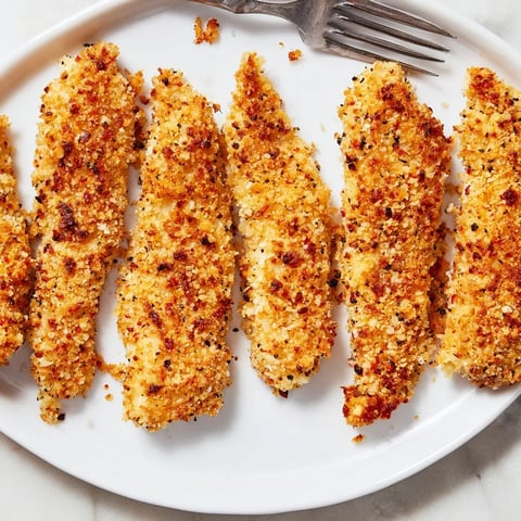 Crispy Baked Chicken Tenders served with zesty dipping sauce, perfect for family dinners.  