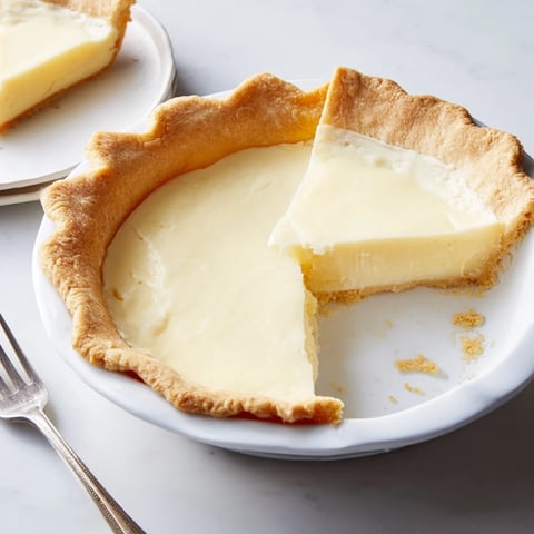 Golden-brown Water Pie, baked until bubbly, is ready to slice and enjoy this classic dessert.