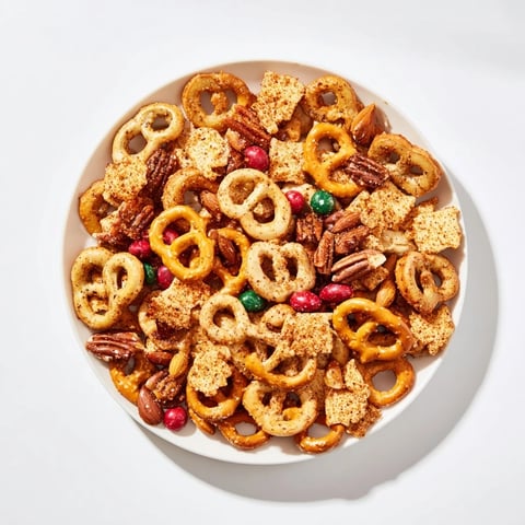 Crispy, golden-brown Air Fryer Bagel Chip Christmas Mix, perfect for snacking on a festive occasion.