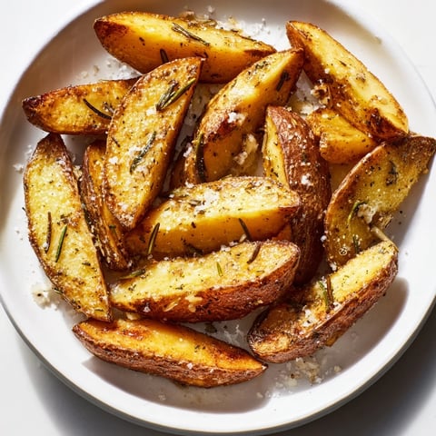 Perfectly roasted Quick Rosemary Roast Potato Wedges, golden brown and tempting, ideal side dish.