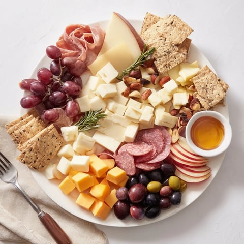 Quick Charcuterie Snack Board, arranged with colorful fruits, cheese, and meats for an easy girl dinner.