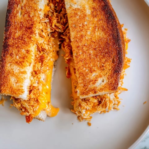 Golden, melty Spicy Crispy Chicken Sandwich Grilled Cheese, packed with spicy chicken and oozing cheese.
