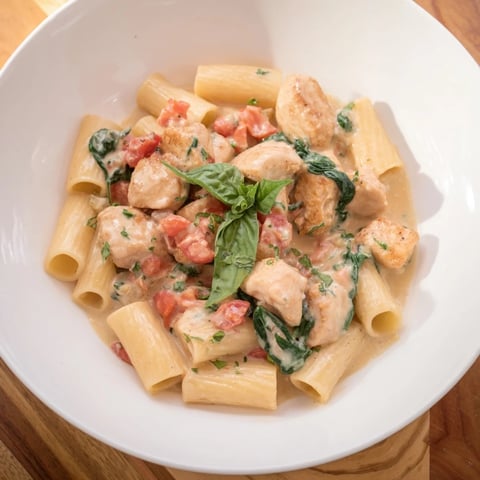 Creamy Budget-Friendly Marry Me Chicken Pasta, plated with fresh basil, ready for a delicious dinner.