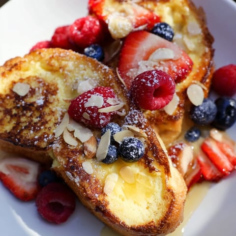 Golden, crispy edges on baked Custard Toast, a delicious breakfast with fresh berries.