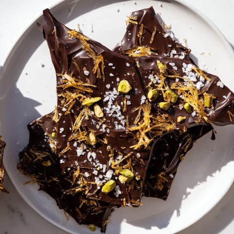 Golden, crispy kataifi and dark chocolate blend in this Kataifi Chocolate Crunch Bark.
