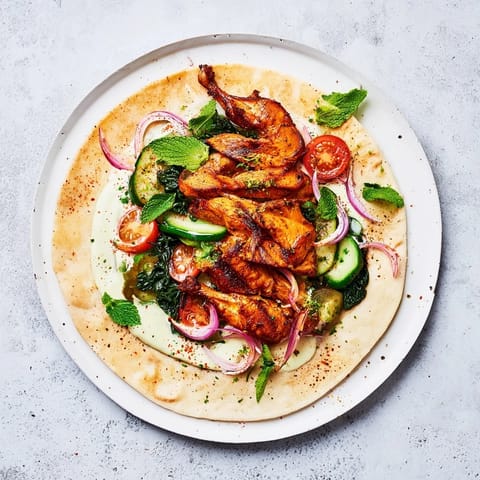 This Greek Yogurt Chicken Shawarma Christmas Wrap features spiced chicken, yogurt sauce, and colorful holiday vegetables, ready to eat.