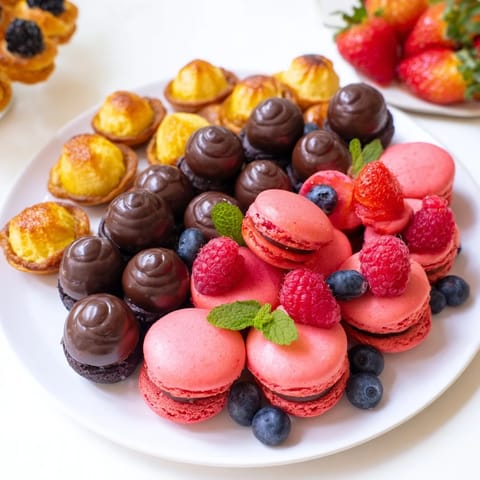 This elegant Montgolfière dessert platter displays an array of miniature sweets, ready to tempt any palate.