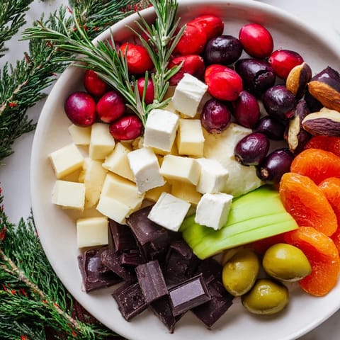 This Cranberry Joy Tree Board features vibrant red cranberries and green grapes for a festive appetizer spread.