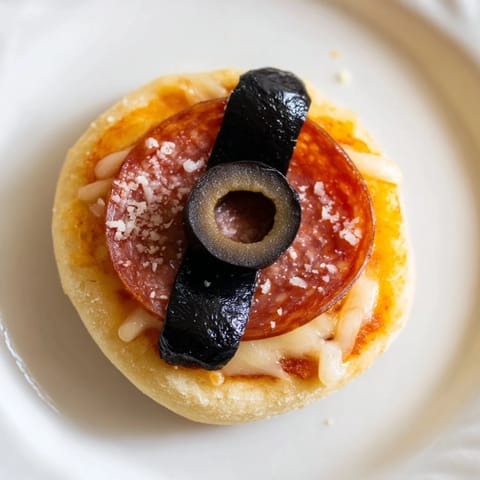 Mini Santa Belt Pizza Bites featuring melted cheese and pepperoni belts for holiday snacking.