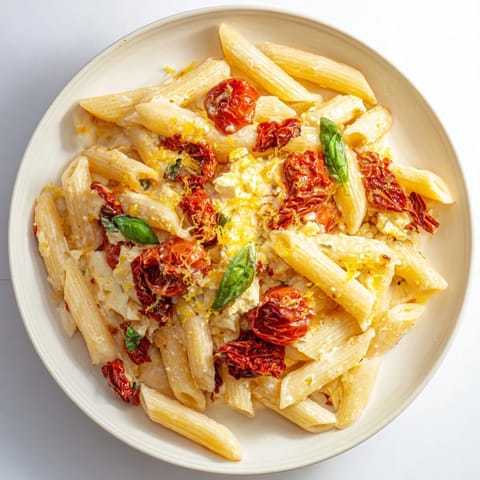 Melting feta cheese blends beautifully with bursting tomatoes in this flavorful Baked Feta Pasta.