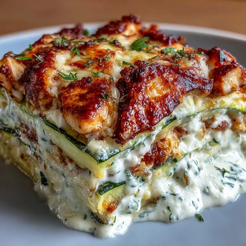 Sliced High Protein Chicken Zucchini Bake served on a white plate with a side salad for dinner.