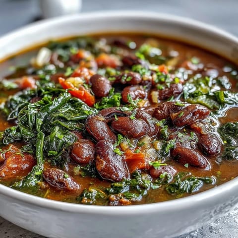 Soul Food Black-Eyed Pea and Collard Green Stew with tender greens and smoky black-eyed peas in a rich, hearty broth.