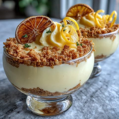 Refreshing lemon mousse cups layered with crisp shortbread crumble, perfect for spring gatherings.  